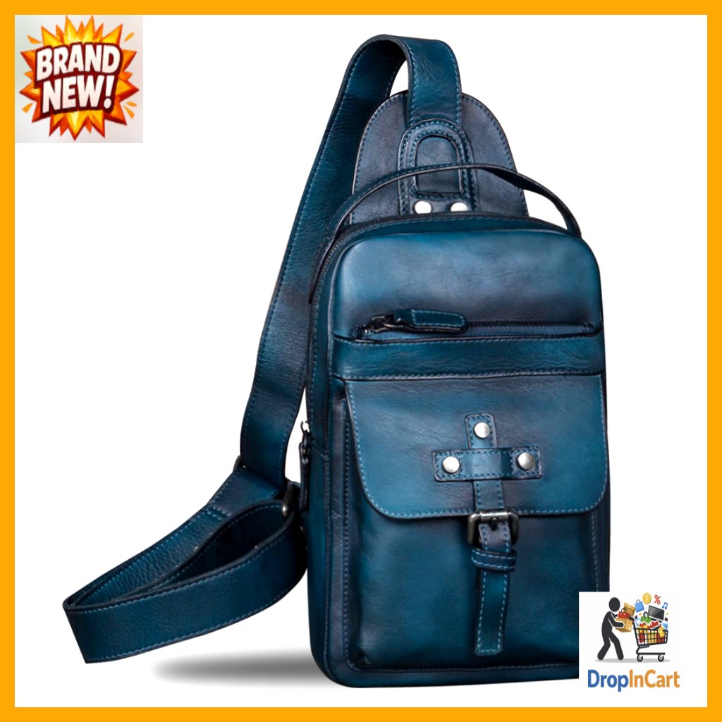 Genuine Leather Sling Backpack Retro Vintage Daypack Adjustable Crossbody Bag